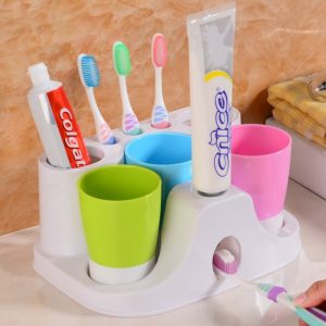 3 CUPS + TOOTHPASTE DISPENSER and Holder
