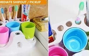 3 CUPS + TOOTHPASTE DISPENSER and Holder