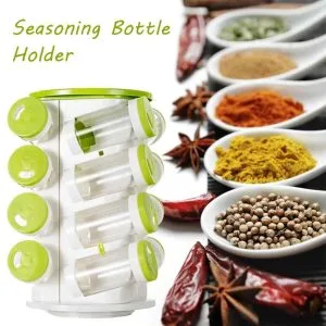 16 In 1 Spice Rack With Cutlery Holder Compact Rotating Revolving Condiments Jars Shelf Organizer