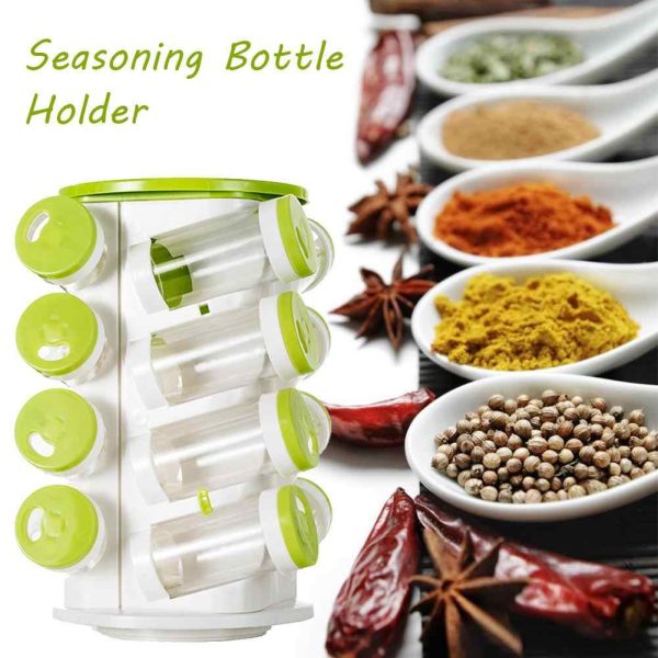 16 In 1 Spice Rack With Cutlery Holder Compact Rotating Revolving Condiments Jars Shelf Organizer