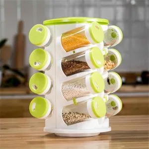 16 In 1 Spice Rack With Cutlery Holder Compact Rotating Revolving Condiments Jars Shelf Organizer