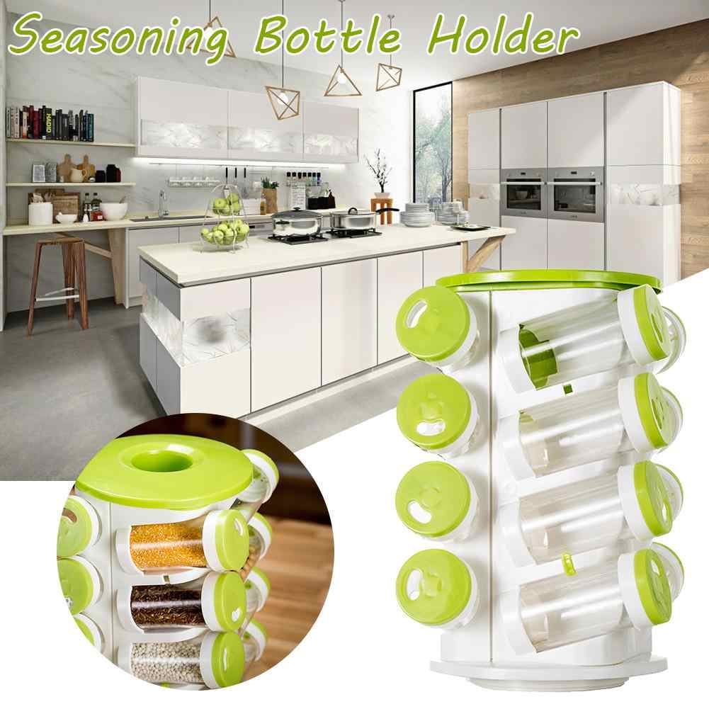 16 In 1 Spice Rack With Cutlery Holder Compact Rotating Revolving Condiments Jars Shelf Organizer