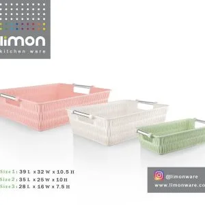 Limon Bamboo Basket With Steel Handle 3Pc Set