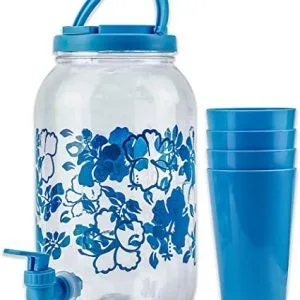 5 Litre Plastic Beverage Dispenser With 4 Glass