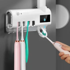 Ultra-Violet Toothbrush Sterilizer killing germs on toothbrush in bathroom