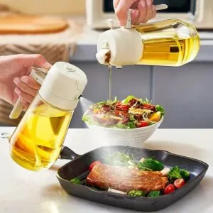 2-in-1 Glass Oil Spray Bottle & Dispenser - Best Kitchen Tool for Oil Control