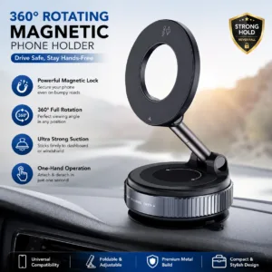 360° Rotating Magnetic Car Phone Holder – Strong Suction Dashboard Mount for All Smartphones-best4buy.pk